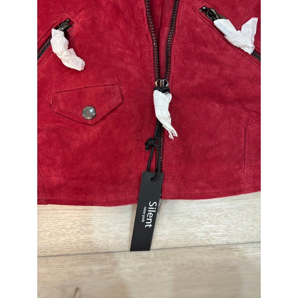 Silent New York Red Suede Moto Jacket Asymmetrical Zip Biker Womens XS - Picture 2 of 9